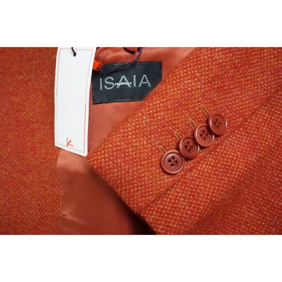 Isaia Napoli Orange Red Woven Tweed Wool Sport Coat Jacket 38R NEW